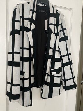 New York & Company Black and White Windowpane Blazer